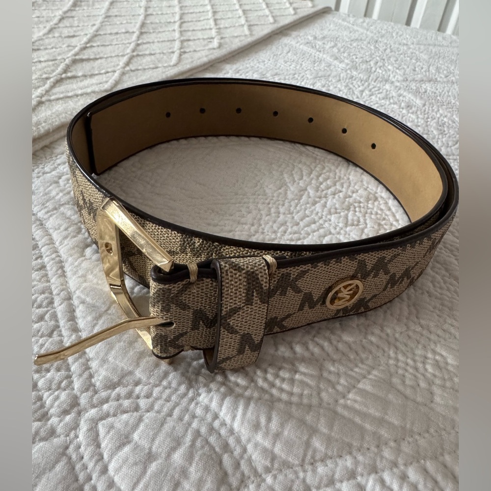 Michael Kors Tan and Gold Signature Belt